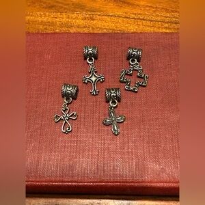 Elegant Silver Tone Cross Charm Set